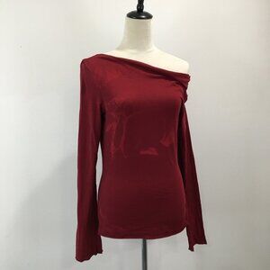 JAMES PERSE Dark Red/Burgundy Off Shoulder Long Sleeve Shirt
